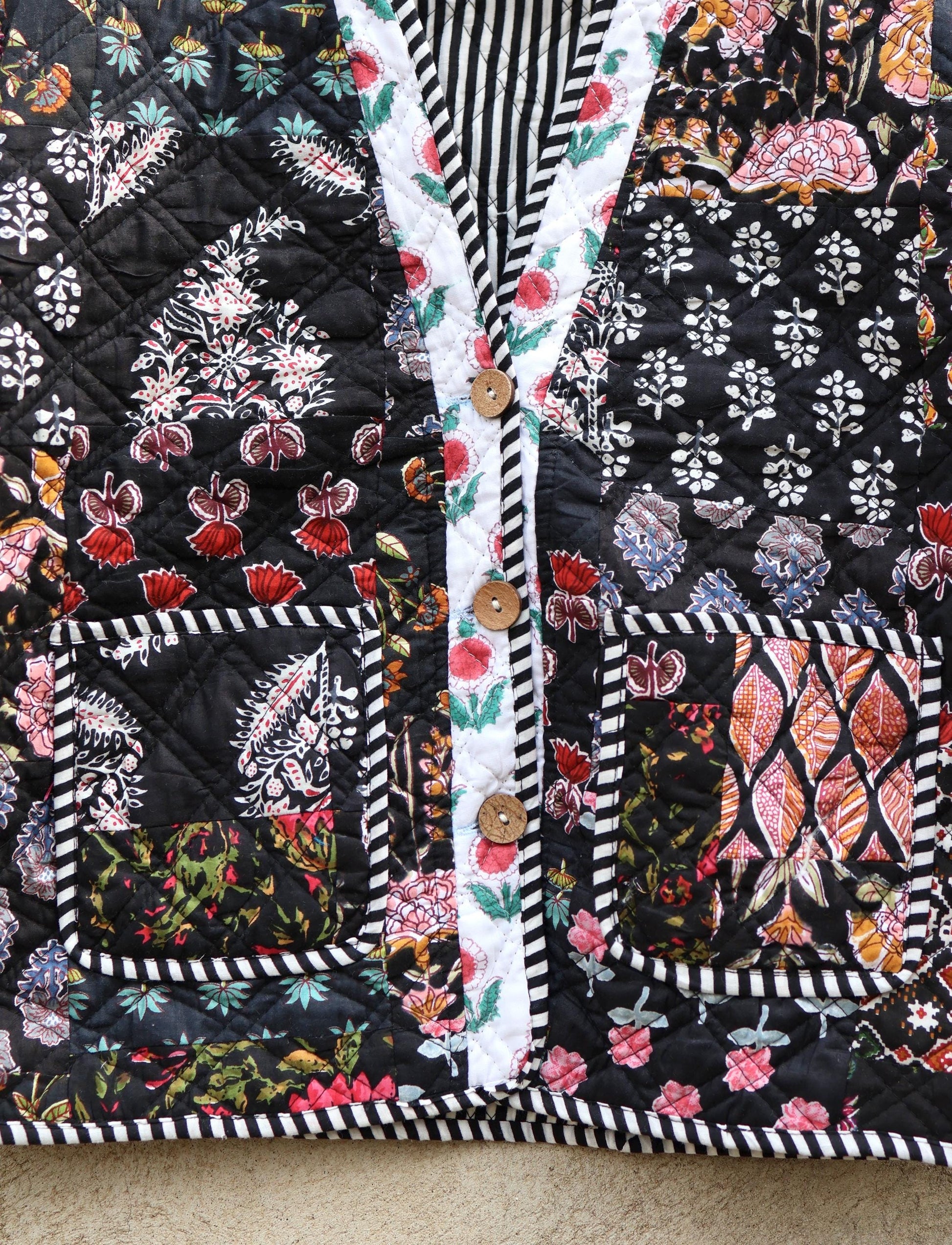 Handmade Indian Cotton Kantha Patchwork Quilted Jacket/Coat Block print Women's Reversible Clothing Kimono Vintage Spring Gift for Her
