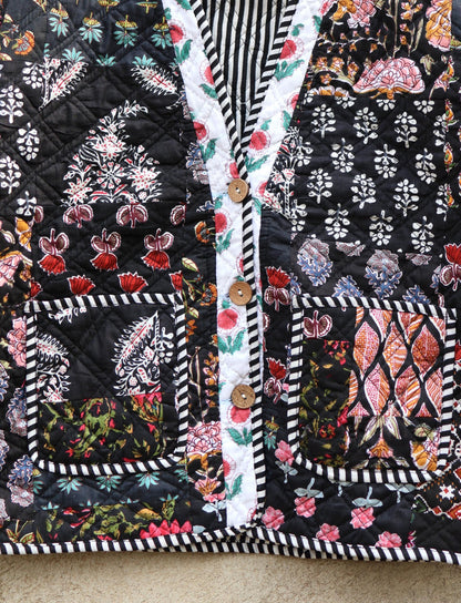 Handmade Indian Cotton Kantha Patchwork Quilted Jacket/Coat Block print Women's Reversible Clothing Kimono Vintage Spring Gift for Her