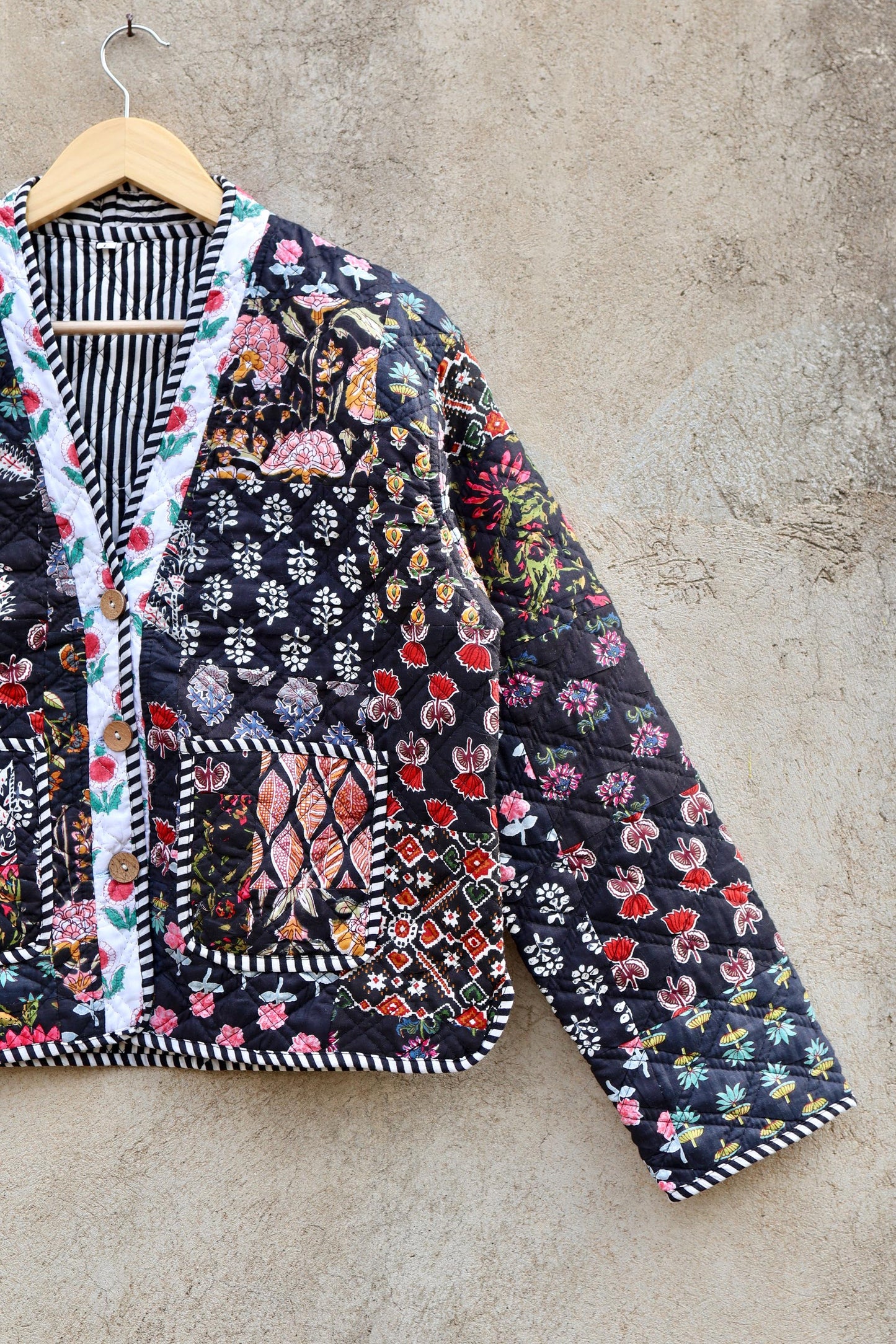 Handmade Indian Cotton Kantha Patchwork Quilted Jacket/Coat Block print Women's Reversible Clothing Kimono Vintage Spring Gift for Her