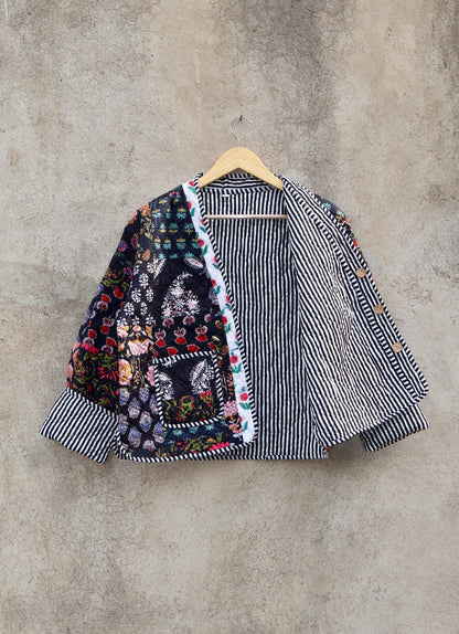 Handmade Indian Cotton Kantha Patchwork Quilted Jacket/Coat Block print Women's Reversible Clothing Kimono Vintage Spring Gift for Her