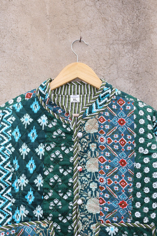 Indian Handmade Cotton Kantha Patchwork Quilted Jacket/Coat Block print Women's Reversible Clothing Kimono Vintage Valentine Gift for Her