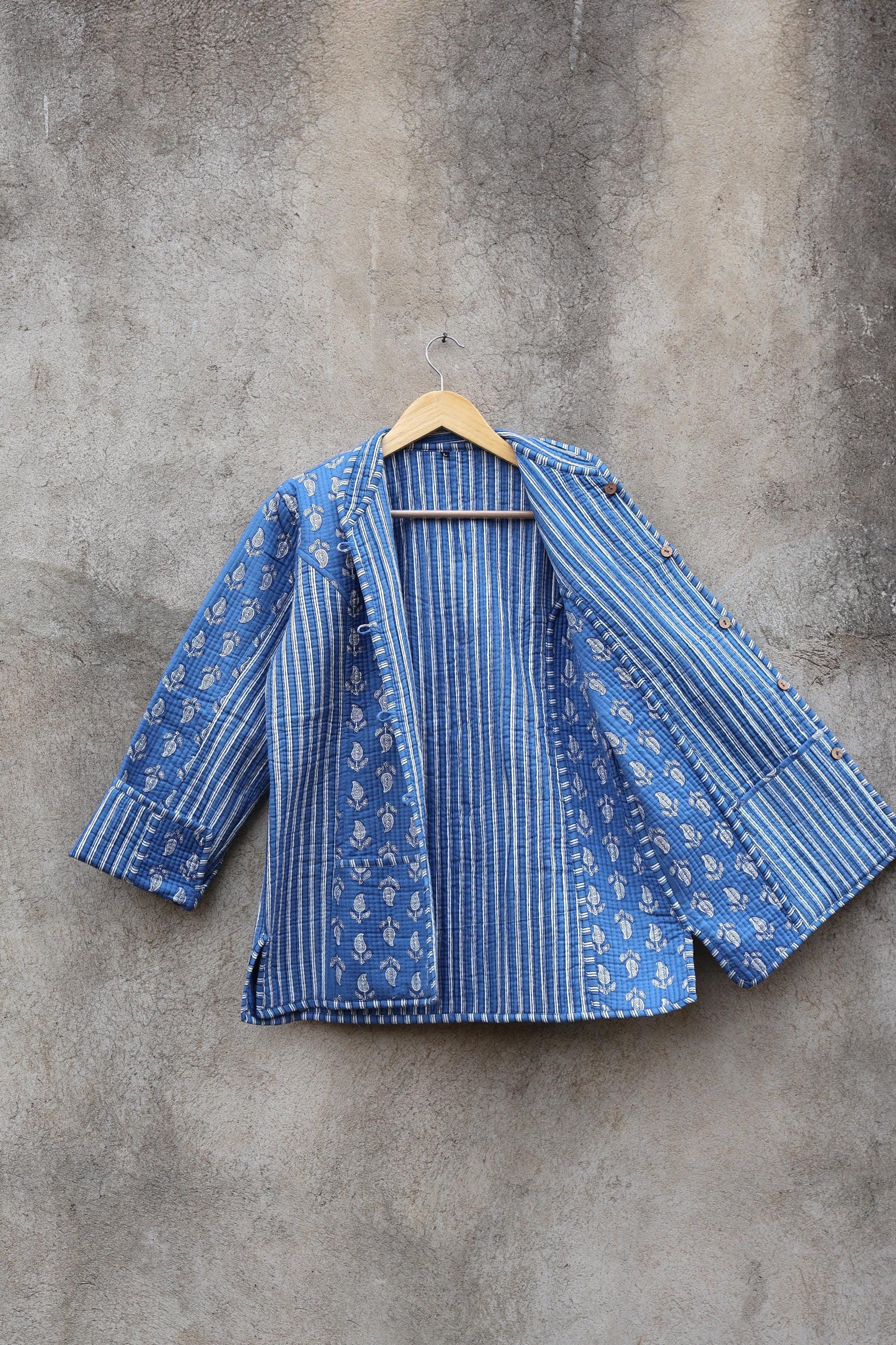 Trendy Cotton Handmade Kantha Quilted Jacket, Reversible Women's Soft Coat, Kimono Indian Vintage Boho Robe, Spring Jacket Gift for Her