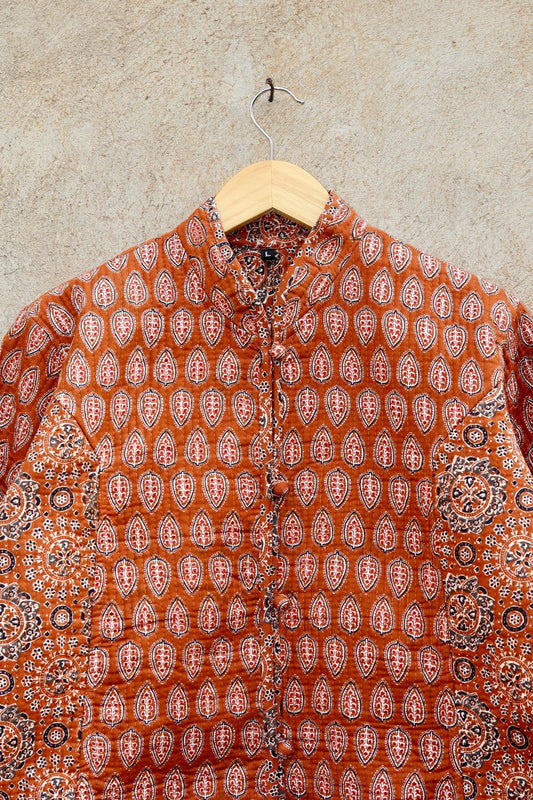 Indian Hand Block Printed Cotton Quilted Jacket, Kantha Kimono Robe, Vintage Boho Kimono Style Women's Coat, Spring Jacket Gift for her