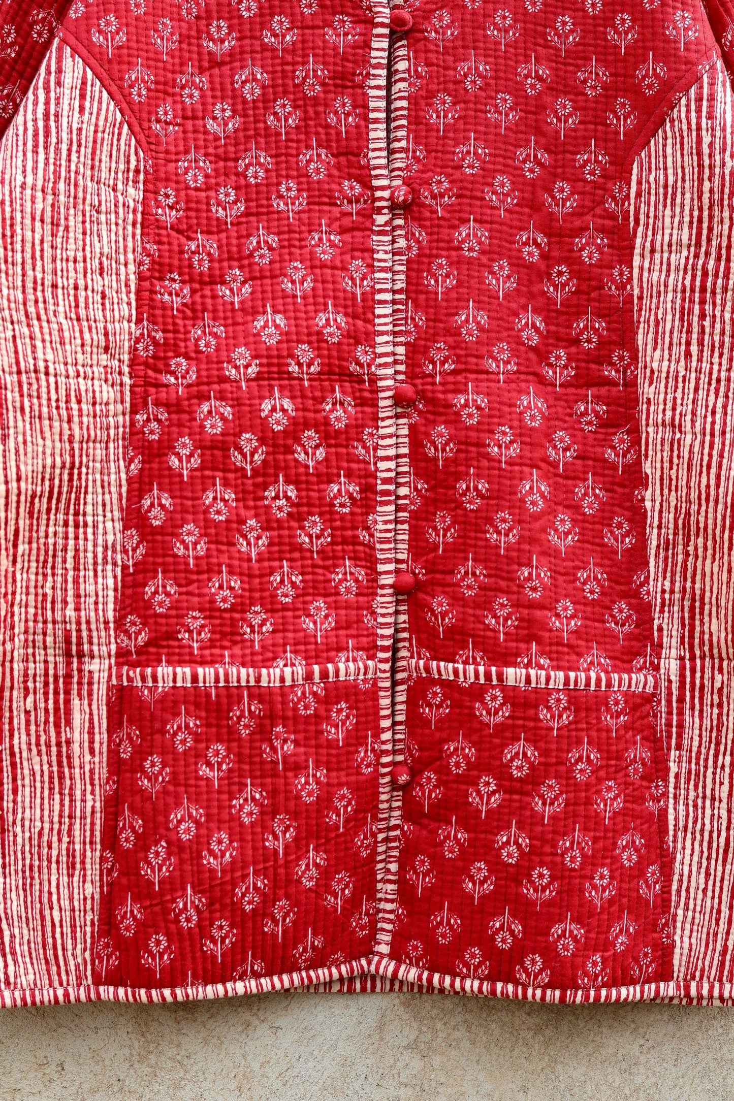 Indian Hand Block Printed Cotton Quilted Jacket, Kantha Kimono Robe, Vintage Boho Kimono Style Women's Coat, Spring Jacket Gift for her