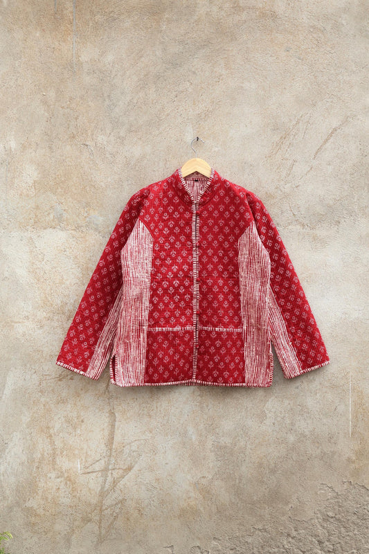 Indian Hand Block Printed Cotton Quilted Jacket, Kantha Kimono Robe, Vintage Boho Kimono Style Women's Coat, Spring Jacket Gift for her