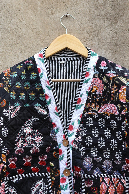 Handmade Indian Cotton Kantha Patchwork Quilted Jacket/Coat Block print Women's Reversible Clothing Kimono Vintage Spring Gift for Her