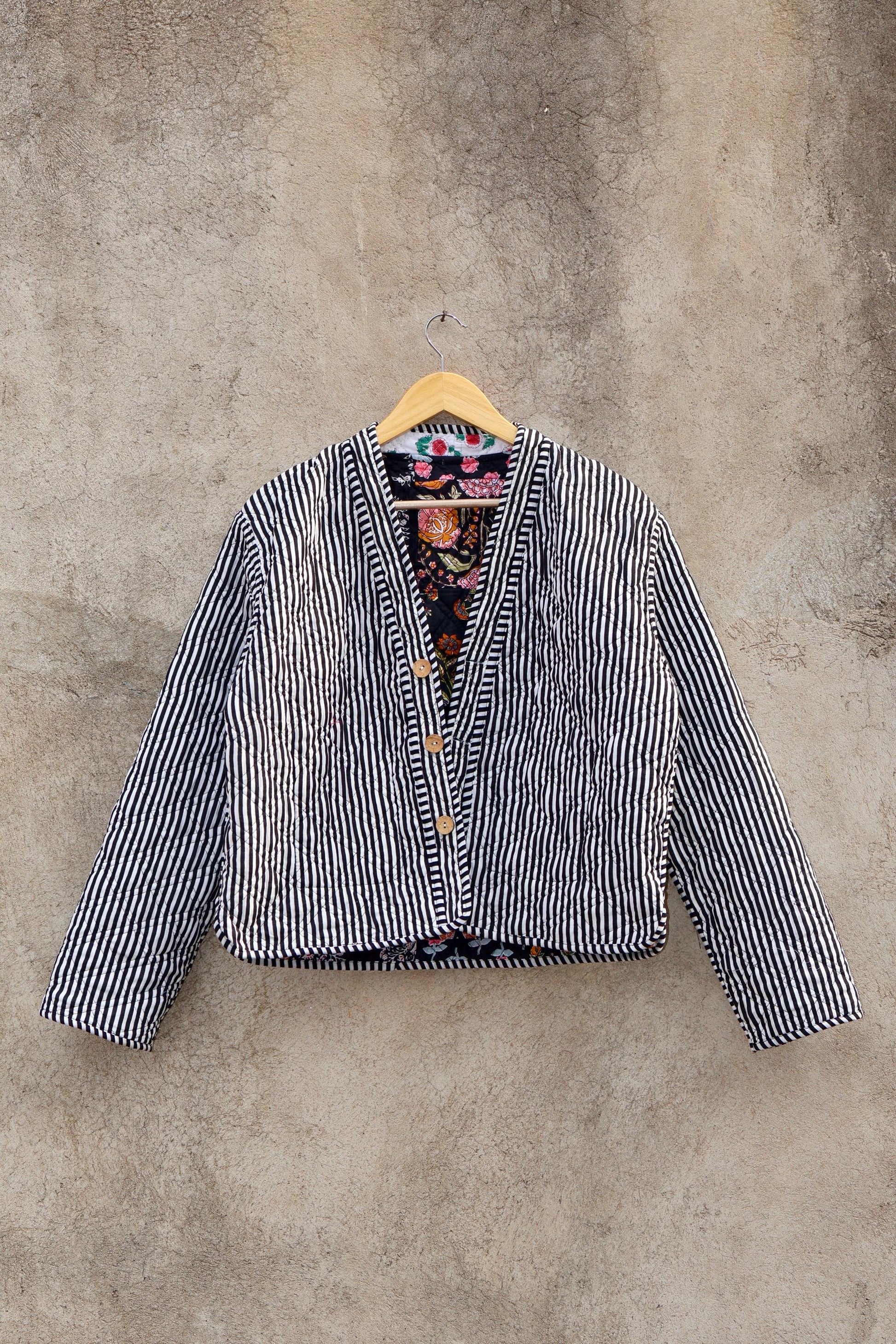 Handmade Indian Cotton Kantha Patchwork Quilted Jacket/Coat Block print Women's Reversible Clothing Kimono Vintage Spring Gift for Her