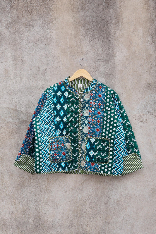 Indian Handmade Cotton Kantha Patchwork Quilted Jacket/Coat Block print Women's Reversible Clothing Kimono Vintage Valentine Gift for Her