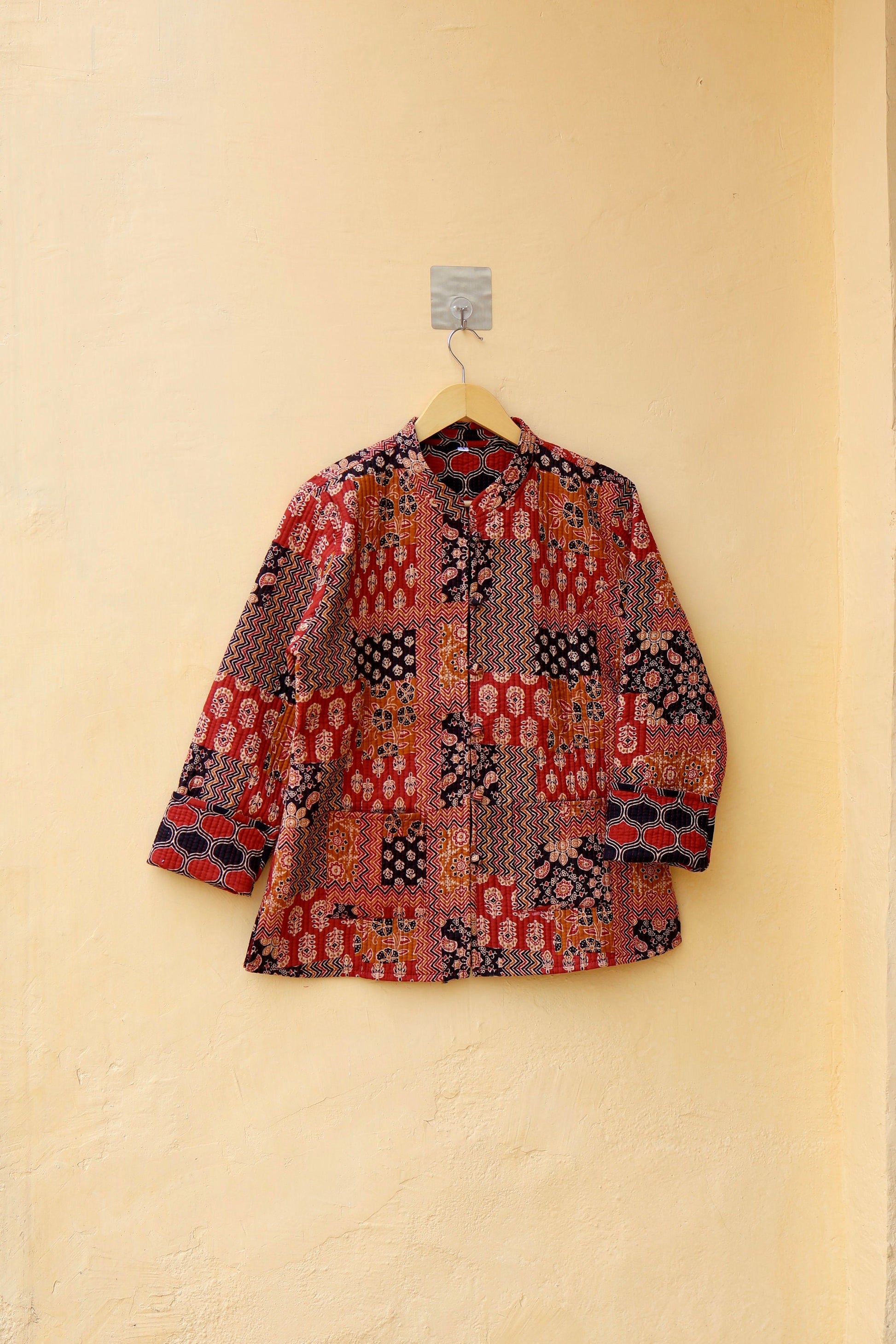 Cotton Handmade Kantha Jacket, Womens Clothing Quilted Reversible Coat, Kimono Indian Hand Printed Vintage Boho Vest Valentines Gift for Her