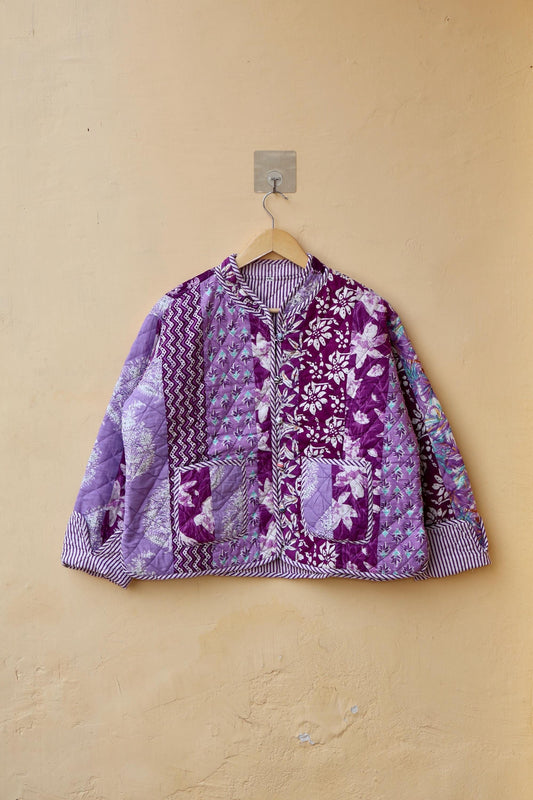 Handmade Indian Cotton Kantha Patchwork Quilted Jacket/Coat Block print Women's Reversible Clothing Kimono Vintage Valentine Gift for Her