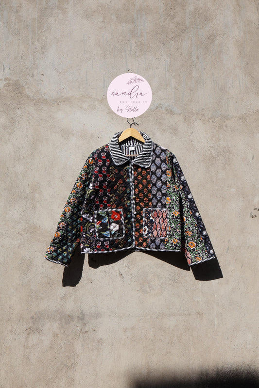 Indian Handmade Quilted Cotton Jacket, Patchwork Women's Reversible Coat, Kimono Vintage Boho Fall Jacket, Spring Jacket Gift for Her