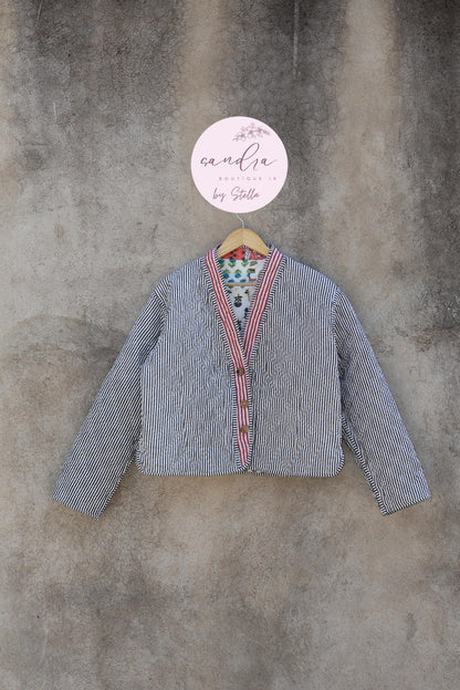 Cotton Quilted Jacket V-Neck New Style Kantha Jacket Hand Block Print Floral Indian Women's Clothing Coat, Boho Spring Jacket Gift for Her