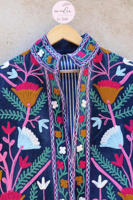Suzani Embroidery Cotton Velvet Jacket, Kimono Jacket Handmade Soft TNT Fabric Jacket, Women's Clothing Coat Boho Jacket Spring Gift for Her