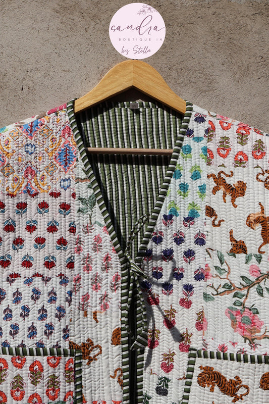 Handmade Cotton Quilted Vest, Vintage Indian Patchwork Kimono Gilet, New Style Women's Outerwear Waistcoat, Boho Spring Jacket Gift for Her