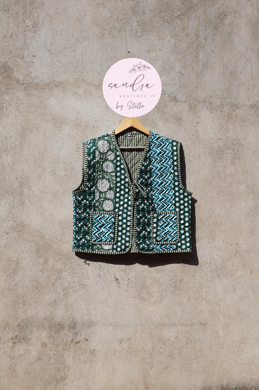 Handmade Cotton Quilted Vest, Vintage Indian Patchwork Kimono Gilet, New Style Women's Outerwear Waistcoat, Boho Spring Jacket Gift for Her