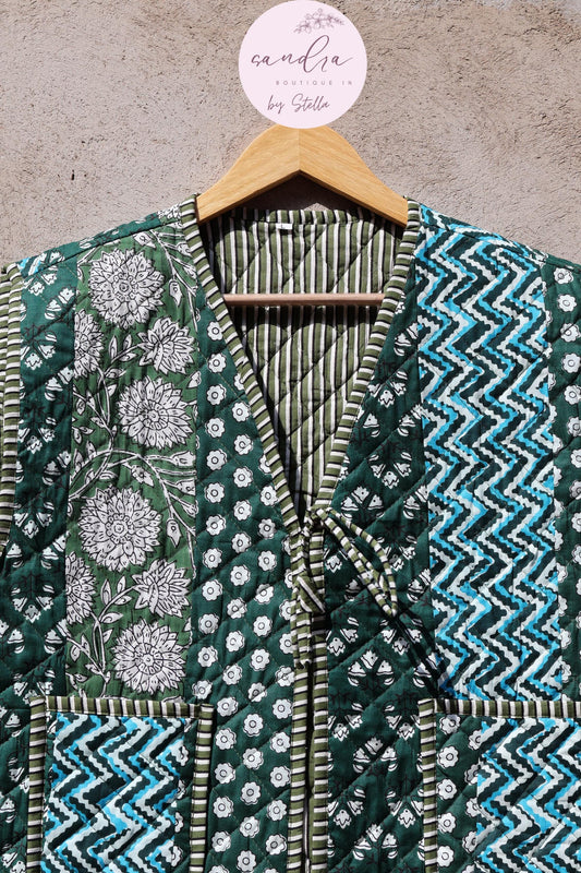 Handmade Cotton Quilted Vest, Vintage Indian Patchwork Kimono Gilet, New Style Women's Outerwear Waistcoat, Boho Spring Jacket Gift for Her