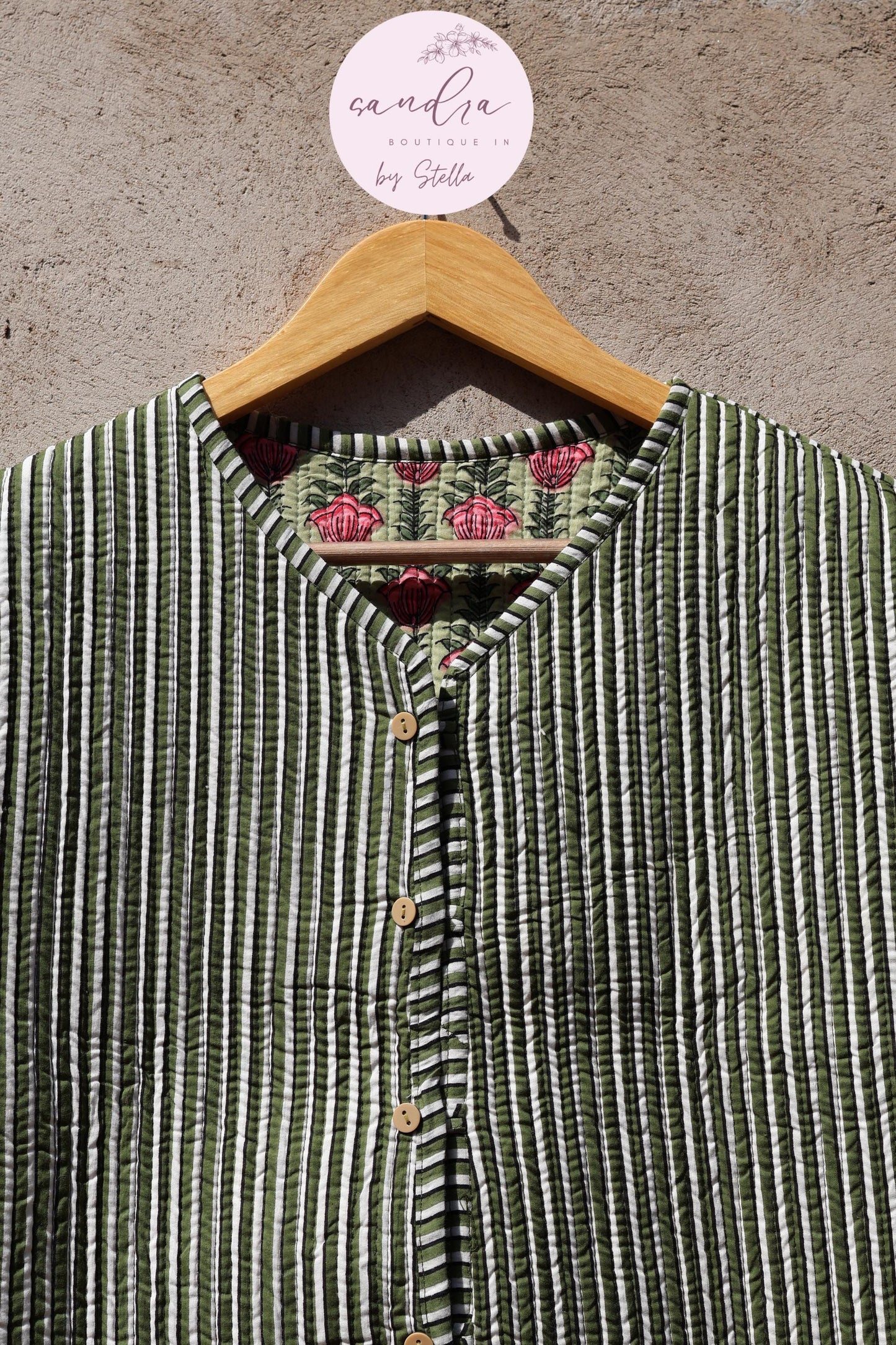 Handmade Cotton Quilted Vest Vintage Indian Green Floral Kimono Gilet New Style Women's Outerwear Waistcoat Boho Spring Jacket Gift for Her