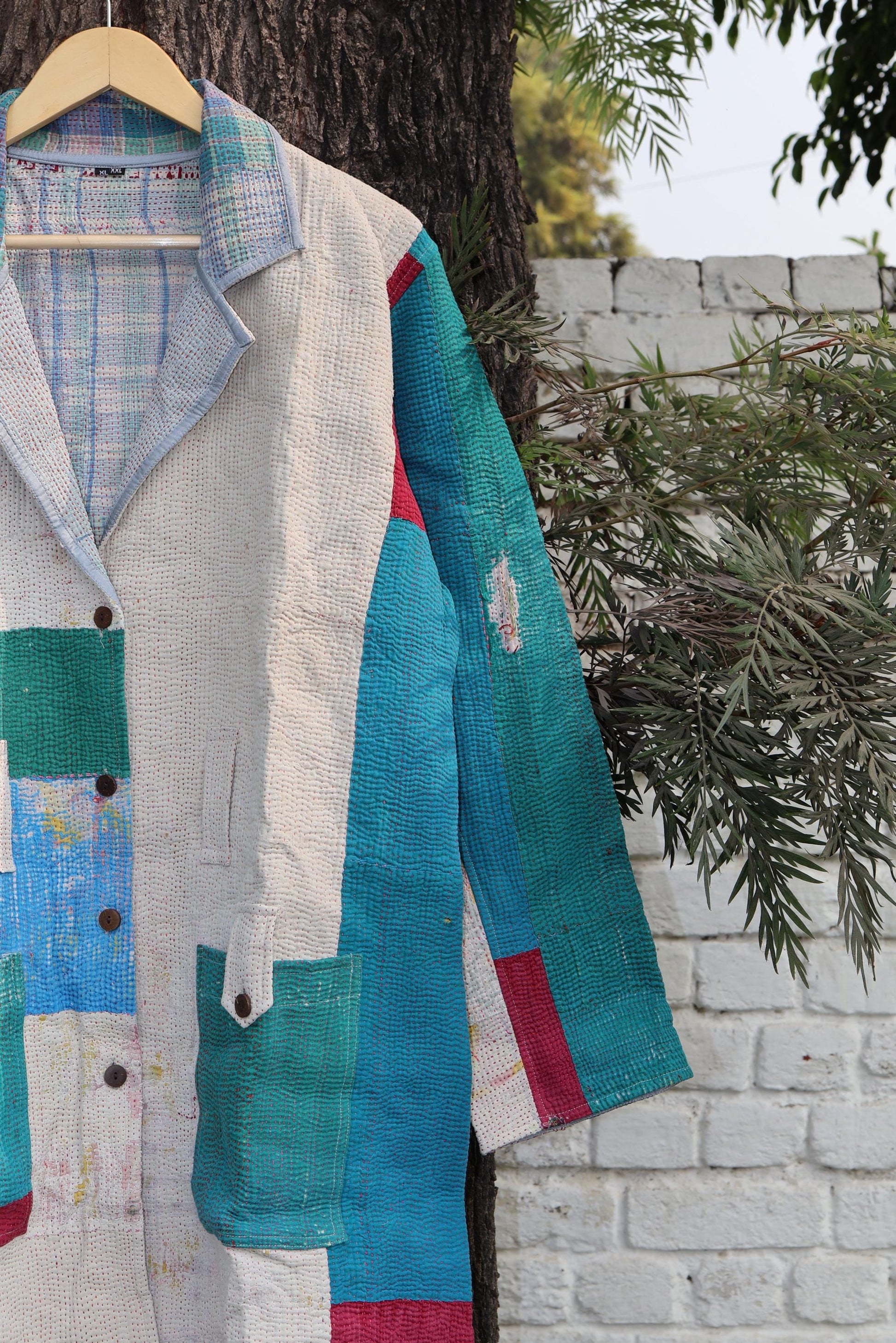 Handmade Vintage Kantha Quilt Coat for Women - Unique Bohemian Outerwear from Recycled Indian Quilts, One-off Ethnic style Up-Cycled Jacket