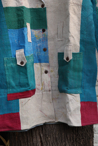 Handmade Vintage Kantha Quilt Coat for Women - Unique Bohemian Outerwear from Recycled Indian Quilts, One-off Ethnic style Up-Cycled Jacket