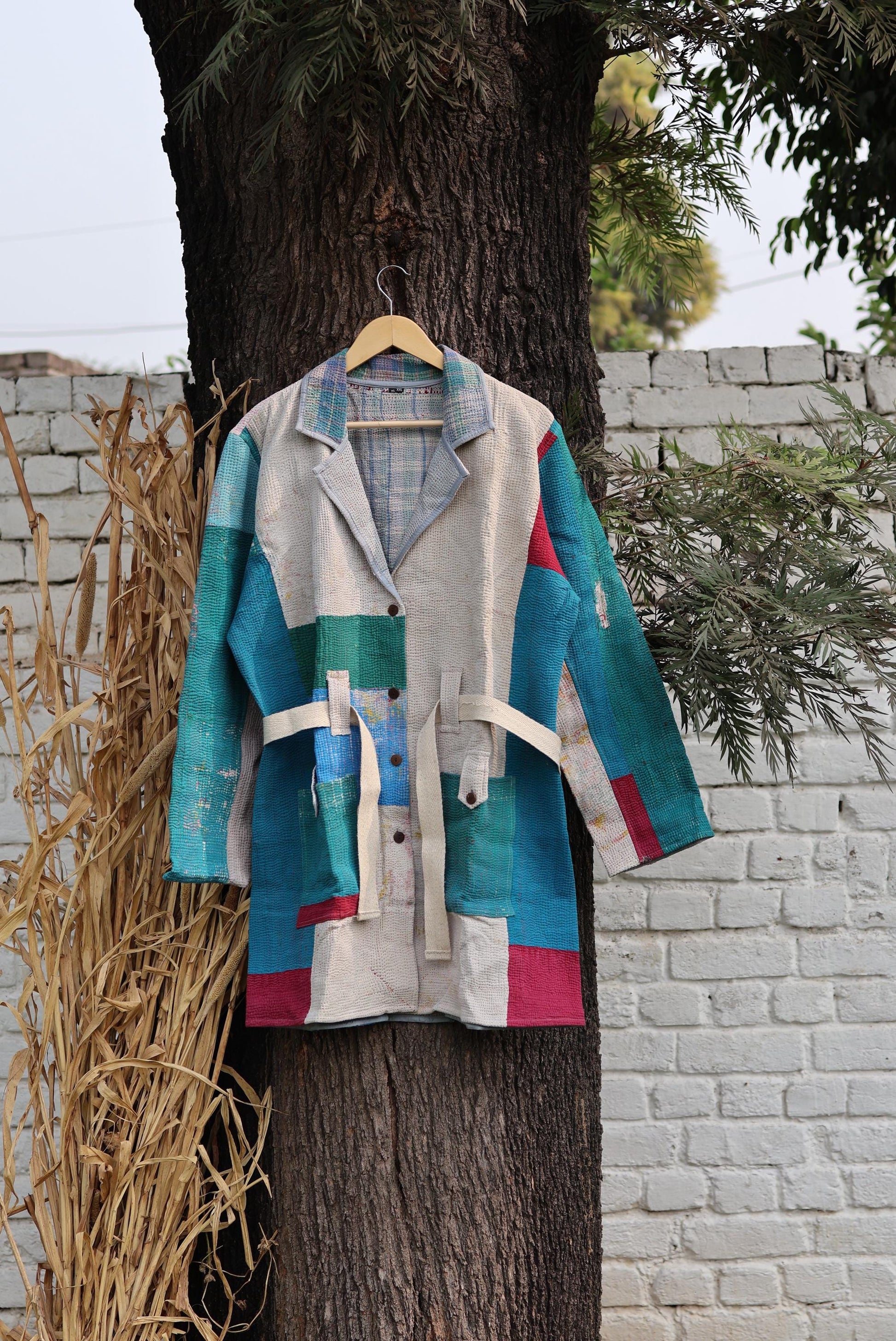 Handmade Vintage Kantha Quilt Coat for Women - Unique Bohemian Outerwear from Recycled Indian Quilts, One-off Ethnic style Up-Cycled Jacket
