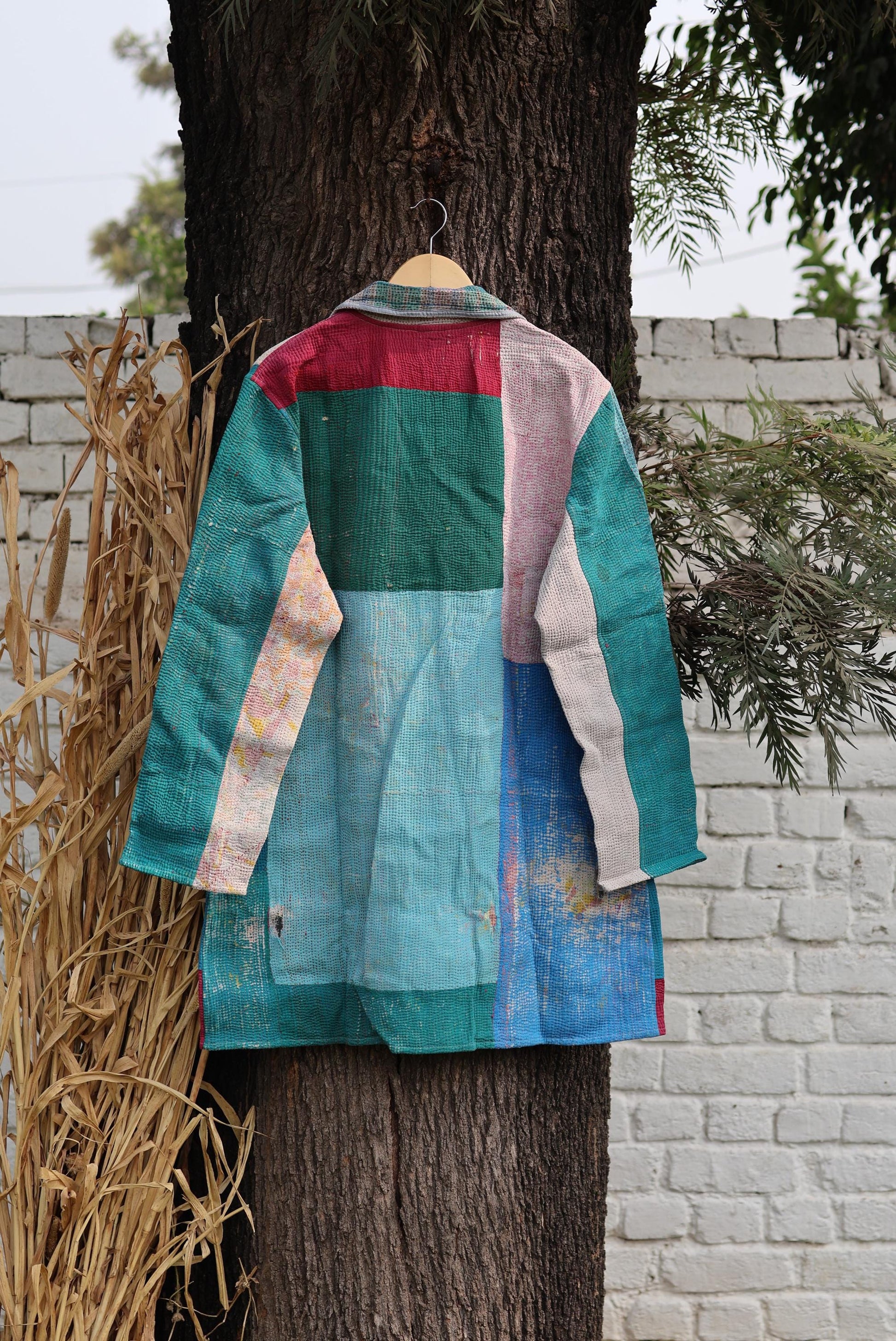 Handmade Vintage Kantha Quilt Coat for Women - Unique Bohemian Outerwear from Recycled Indian Quilts, One-off Ethnic style Up-Cycled Jacket