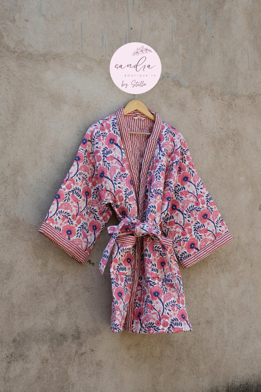Indian Handmade Cotton Quilted Jacket, Vintage Free Size Cotton Quilted Overcoat Kimono Women's Bohemian Long Coat with Belt, Gift for Her