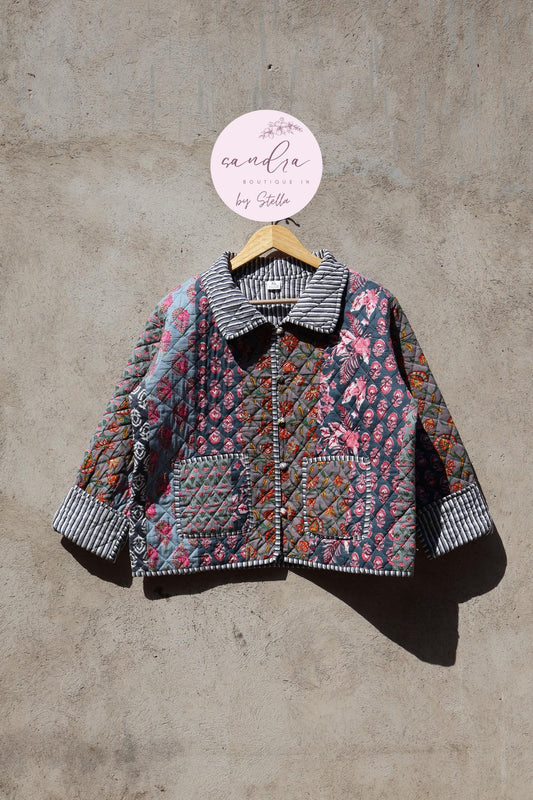 Indian Handmade Quilted Cotton Jacket, Patchwork Women's Reversible Coat, Kimono Vintage Boho Fall Jacket, Spring Jacket Gift for Her