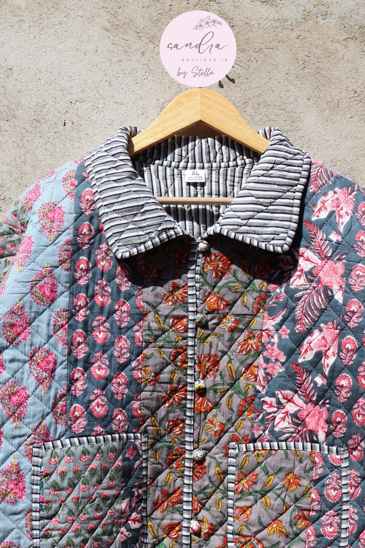 Indian Handmade Quilted Cotton Jacket, Patchwork Women's Reversible Coat, Kimono Vintage Boho Fall Jacket, Spring Jacket Gift for Her