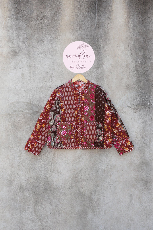 Handmade Quilted Cotton Jacket, Patchwork Women's Reversible Coat, Kimono Vintage Indian Boho Fall Jacket, Spring Jacket Gift for Her