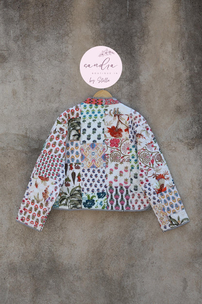 Cotton Quilted Jacket V-Neck New Style Kantha Jacket Hand Block Print Floral Indian Women's Clothing Coat, Boho Spring Jacket Gift for Her