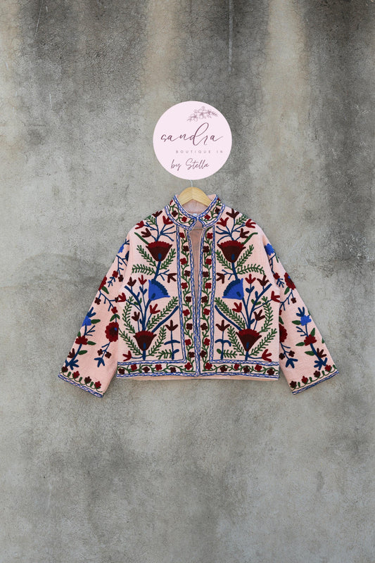 Suzani Embroidery Cotton Jacket, Kimono Jacket, Handmade Soft TNT Fabric Jacket, Women's Clothing Coat, Boho Jacket, Spring Gift for Her