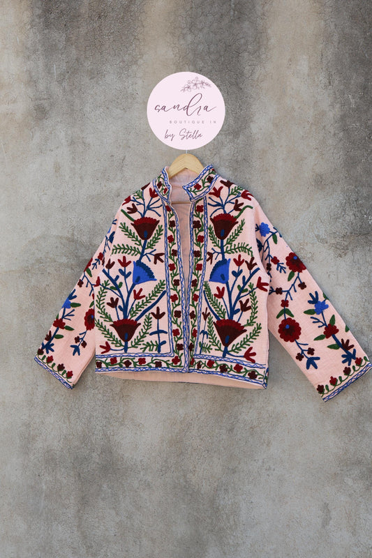 Suzani Embroidery Cotton Jacket, Kimono Jacket, Handmade Soft TNT Fabric Jacket, Women's Clothing Coat, Boho Jacket, Spring Gift for Her