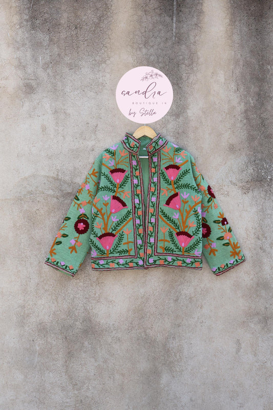 Suzani Embroidery Cotton Jacket, Kimono Jacket, Handmade Soft TNT Fabric Jacket, Women's Clothing Coat, Boho Jacket, Spring Gift for Her