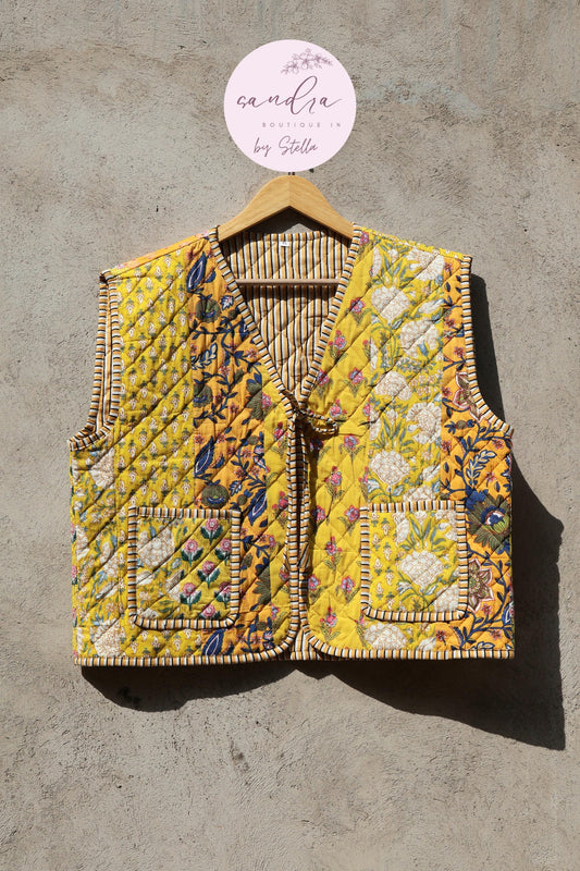 Handmade Cotton Quilted Vest, Vintage Indian Patchwork Kimono Gilet, New Style Women's Outerwear Waistcoat, Boho Spring Jacket Gift for Her