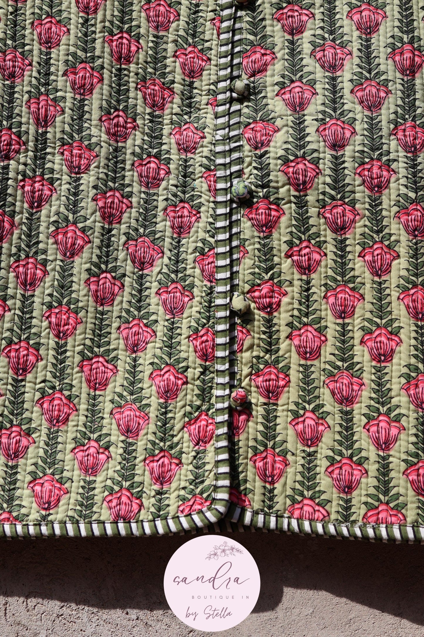 Handmade Cotton Quilted Vest Vintage Indian Green Floral Kimono Gilet New Style Women's Outerwear Waistcoat Boho Spring Jacket Gift for Her
