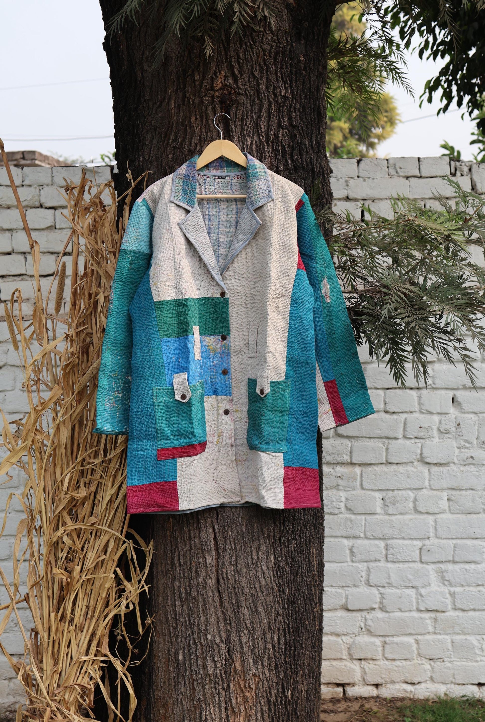 Handmade Vintage Kantha Quilt Coat for Women - Unique Bohemian Outerwear from Recycled Indian Quilts, One-off Ethnic style Up-Cycled Jacket
