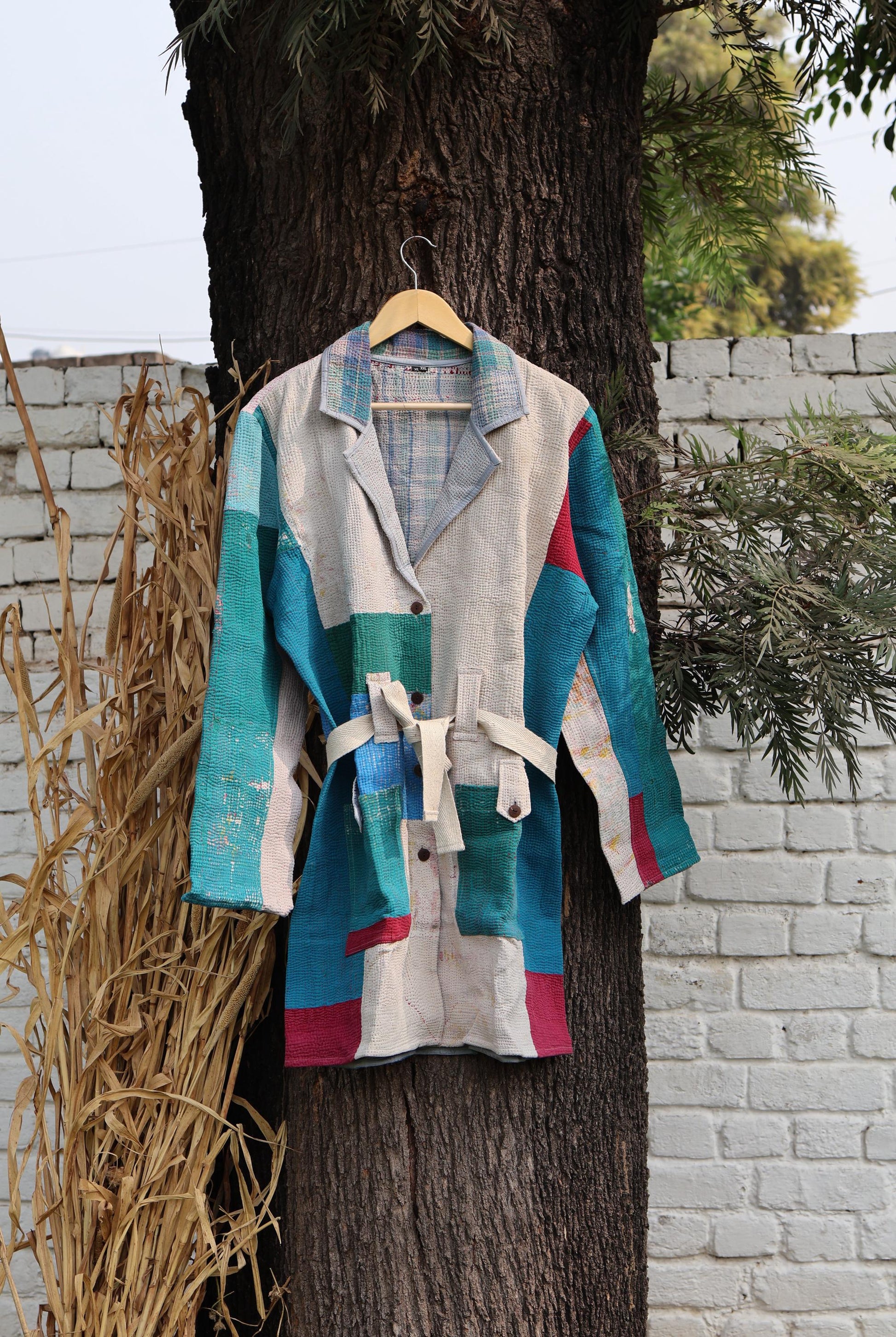 Handmade Vintage Kantha Quilt Coat for Women - Unique Bohemian Outerwear from Recycled Indian Quilts, One-off Ethnic style Up-Cycled Jacket