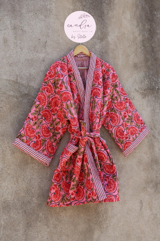 Indian Handmade Cotton Quilted Jacket, Vintage Free Size Cotton Quilted Overcoat Kimono Women's Bohemian Long Coat with Belt, Gift for Her