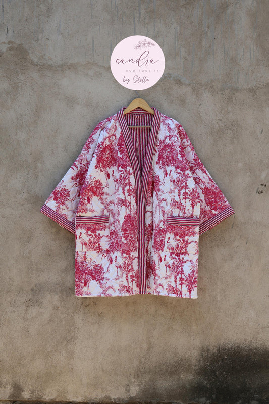 Indian Handmade Cotton Quilted Jacket, Vintage Free Size Cotton Quilted Overcoat Kimono Women's Bohemian Long Coat with Belt, Gift for Her
