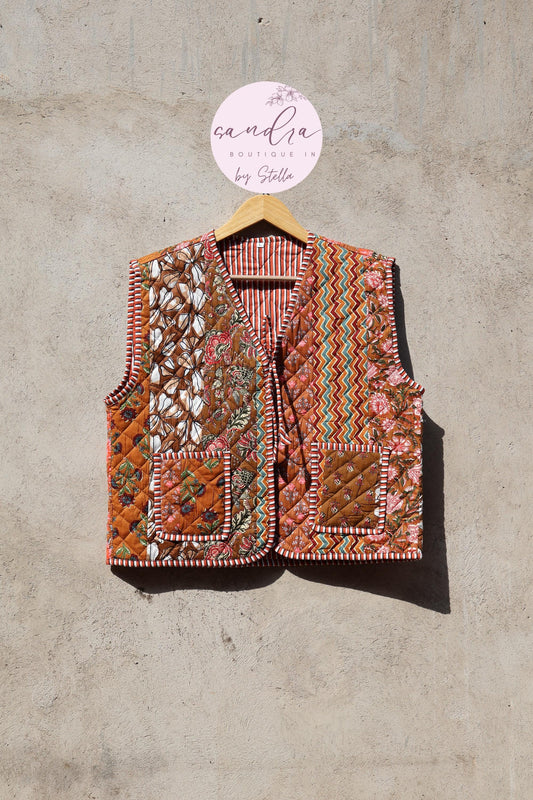 Handmade Cotton Quilted Vest, Vintage Indian Patchwork Kimono Gilet, New Style Women's Outerwear Waistcoat, Boho Spring Jacket Gift for Her