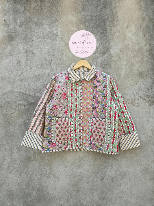 Indian Handmade Patchwork Cotton Quilted Jacket, Vintage Beige New Style Cotton Quilted Jacket, Reversible Women's Boho Coat, Gift for Her