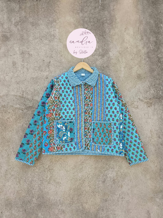Indian Handmade Patchwork Cotton Quilted Jacket, Vintage New Style Cotton Quilted Jacket, Reversible Women's Boho Coat, Gift for Her