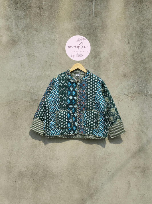 Indian Handmade Patchwork Cotton Quilted Jacket, Vintage New Style Collar Cotton Quilted Jacket, Reversible Women's Boho Coat, Gift for Her