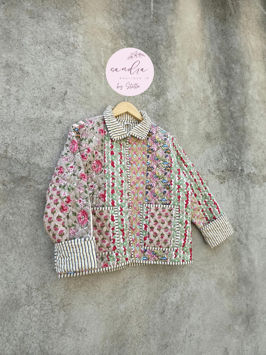 Indian Handmade Patchwork Cotton Quilted Jacket, Vintage Beige New Style Cotton Quilted Jacket, Reversible Women's Boho Coat, Gift for Her