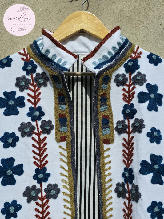 Handmade Suzani Embroidery Cotton Velvet Jacket, Short Kimono open Jacket, Women's Clothing Coat Boho, Soft Fabric Gift for Her