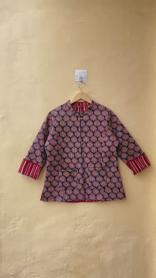 Cotton Handmade Kantha Jacket, Womens Clothing Quilted Reversible Coat, Kimono Indian Hand Printed Vintage Boho Vest Valentines Gift for Her