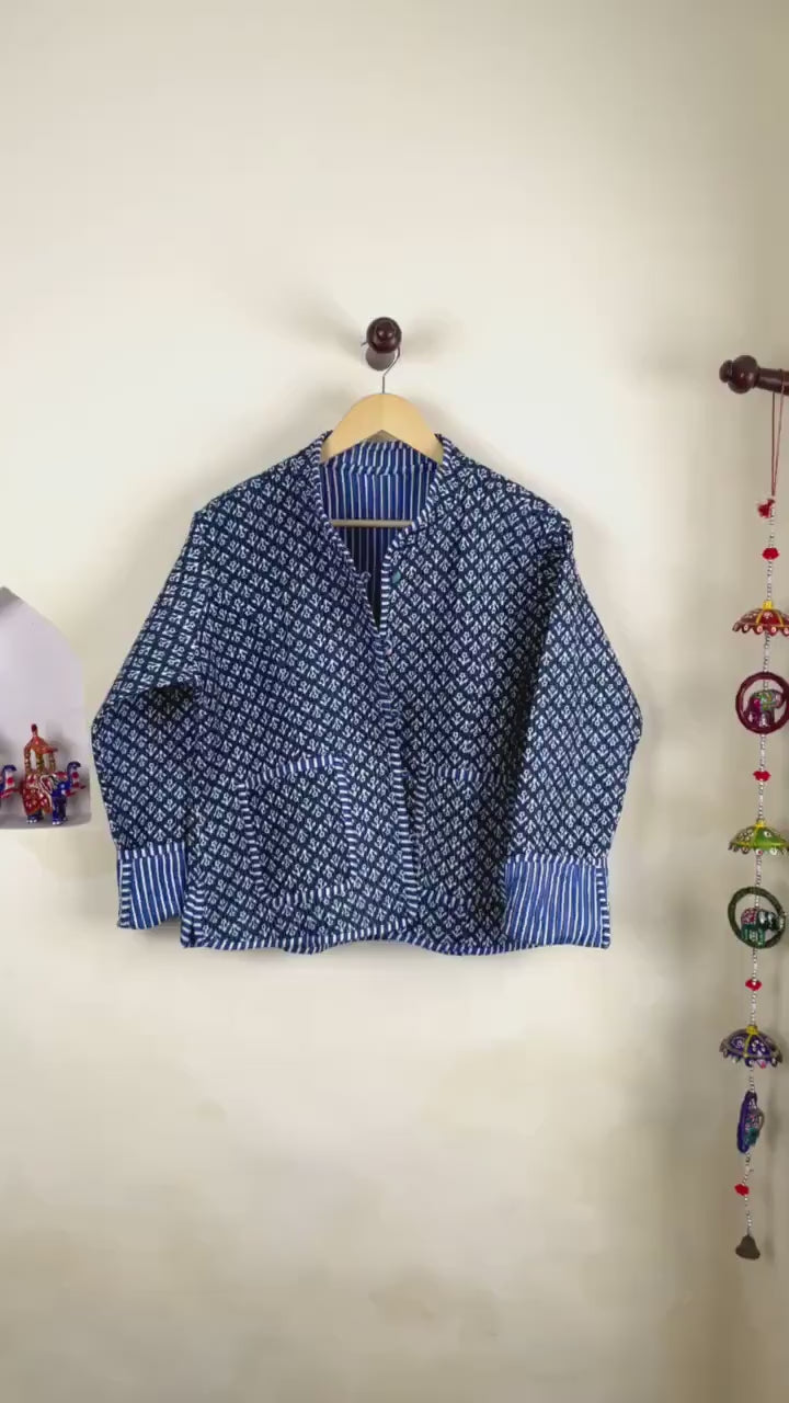 Cotton Handmade Kantha Jacket, Womens Clothing Quilted Reversible Coat, Kimono Indian Hand Printed Vintage Boho Vest Valentines Gift for Her
