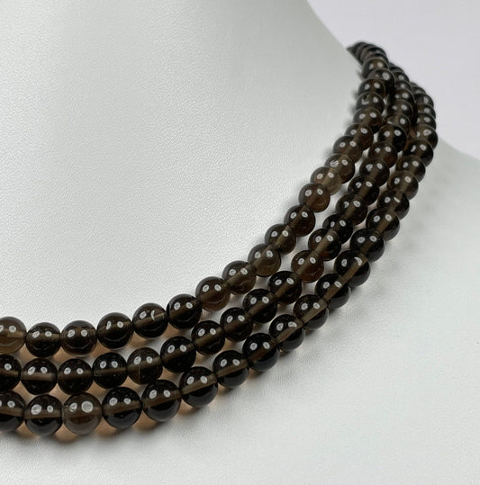 Natural Smoky Quartz Smooth Round Beads 6.5-7mm, AAA+ Quality 18"