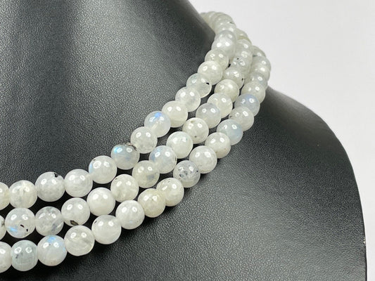 Natural Rainbow Moonstone Smooth Round Blue Flash Beads 7.5-8mm AAA+ Quality