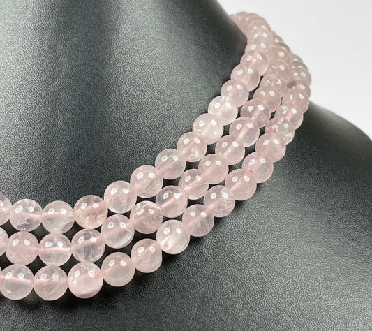 Natural Rose Quartz Round Beads 8-8.5mm, AAA+ Quality, Full Strand 18" inch, Beaded Necklace